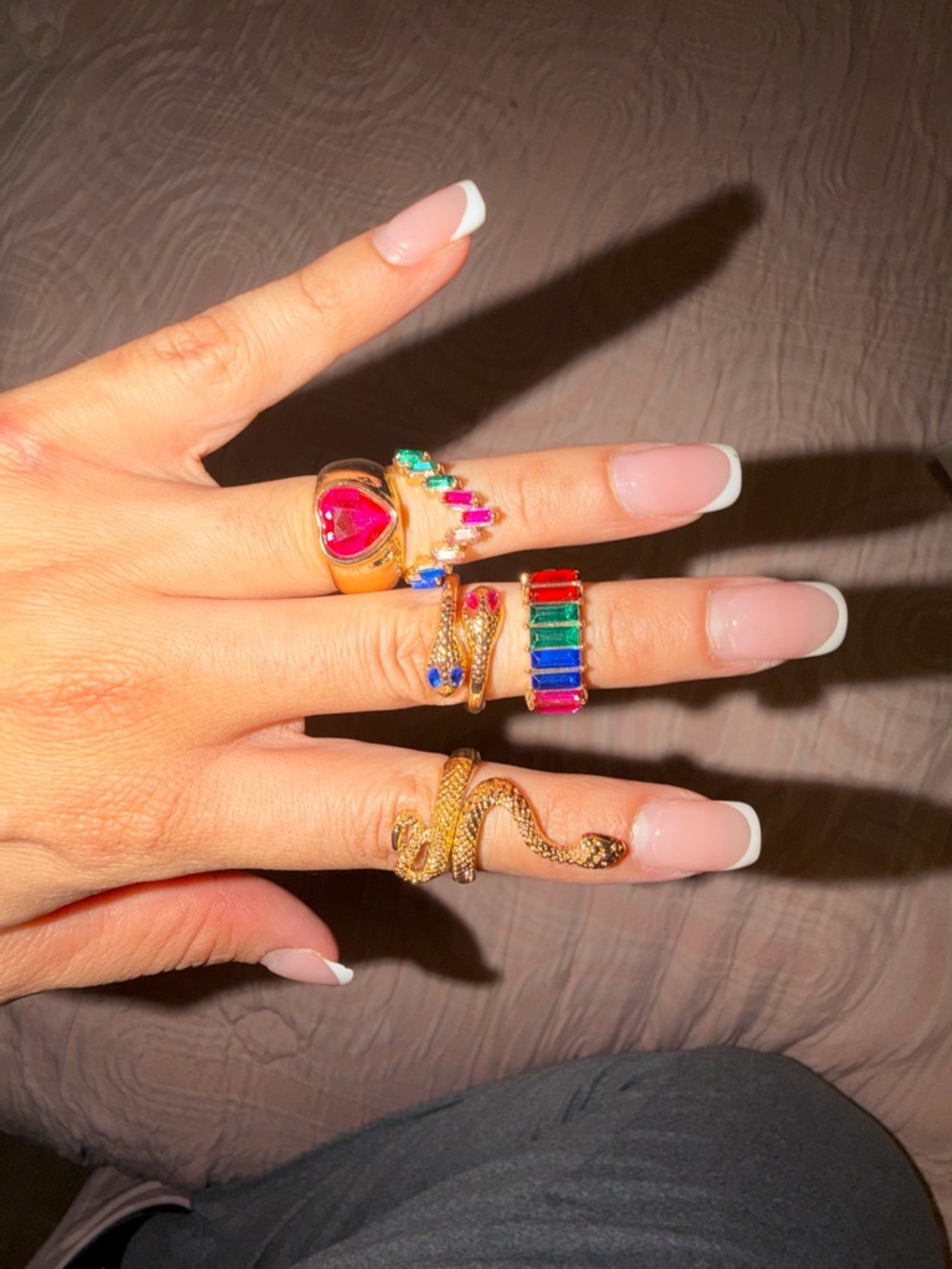 SHEIN Gold-Tone Stackable Rings with Multicolor Gems